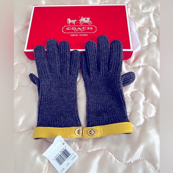 Coach Gray and Yellow Gloves - Picture 1 of 5